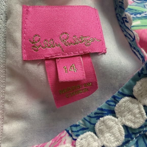 Lilly Pulitzer Girls Size 14 Little Kinley Dress Beach House Blooms Pink Blue - Picture 5 of 5